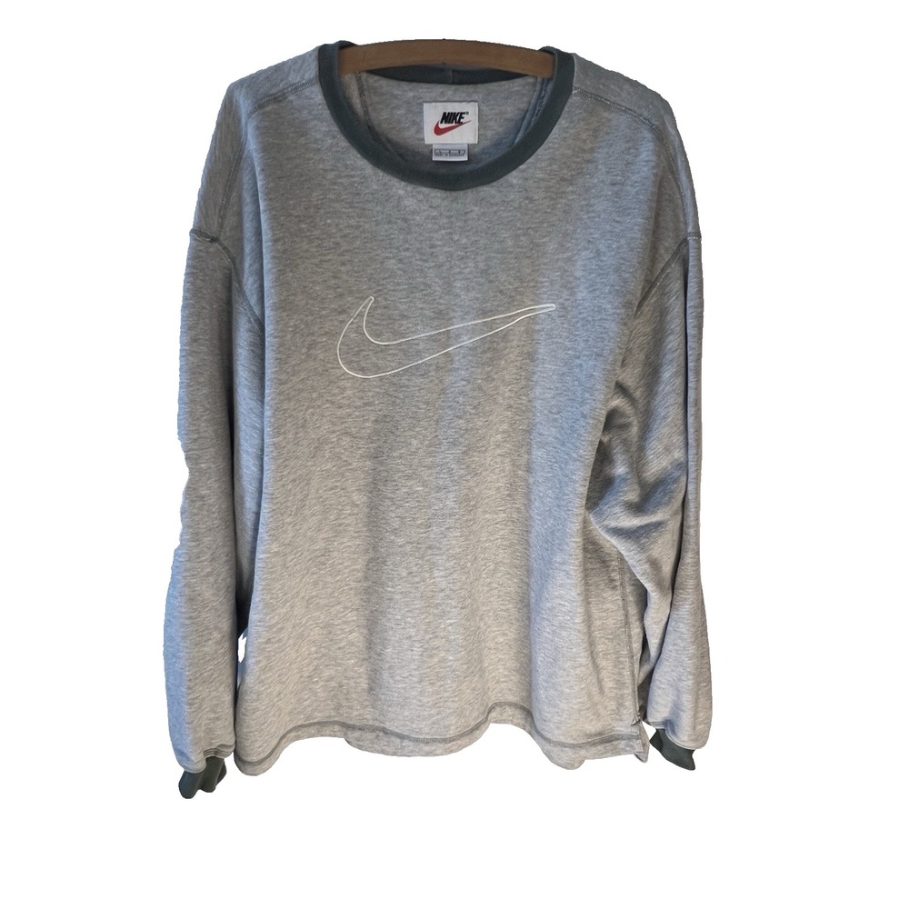 Vtg Y2K Big Center Swoosh Nike Crew Pullover Sweatshirt Men L Grey